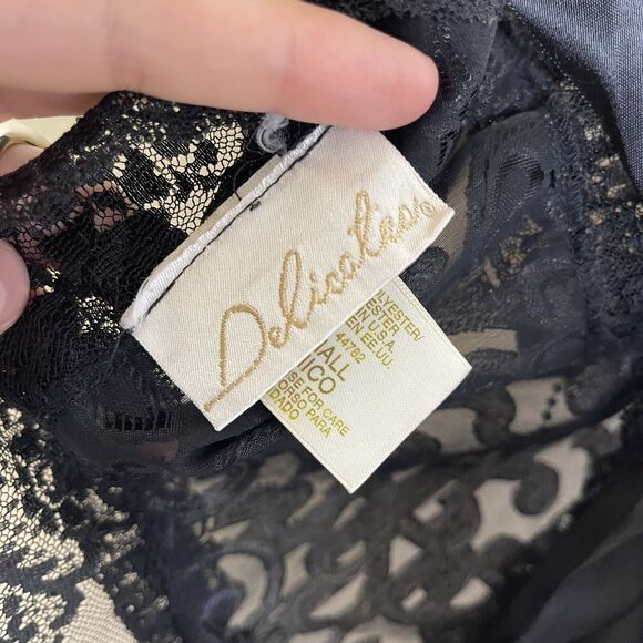 Vtg DELICATES Women's Black Floral Lace Teddy Romper Lingerie Tie Back 80's Sz S - Picture 7 of 8